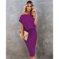Vestito donna Valstrend, abito casual a maniche corte, scollo off-shoulder, vita aderente e gonna a tubino elegante.
