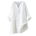 Top in cotone e lino di Valstrend, camicia a maniche lunghe con colletto a stand e bottoni, in tinta unita e stile casual.