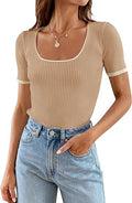 Maglietta basic a maniche corte con colletto quadrato, casual e versatile, di Valstrend, vista frontale in tessuto morbido.