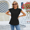 Top donna a maniche corte in tessuto plissettato color solidale, stile casual di Valstrend shop.