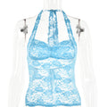 Top donna Valstrend in pizzo con spalline sottili, stile elegante e alla moda, con dettaglio di splicing e scollo halter.