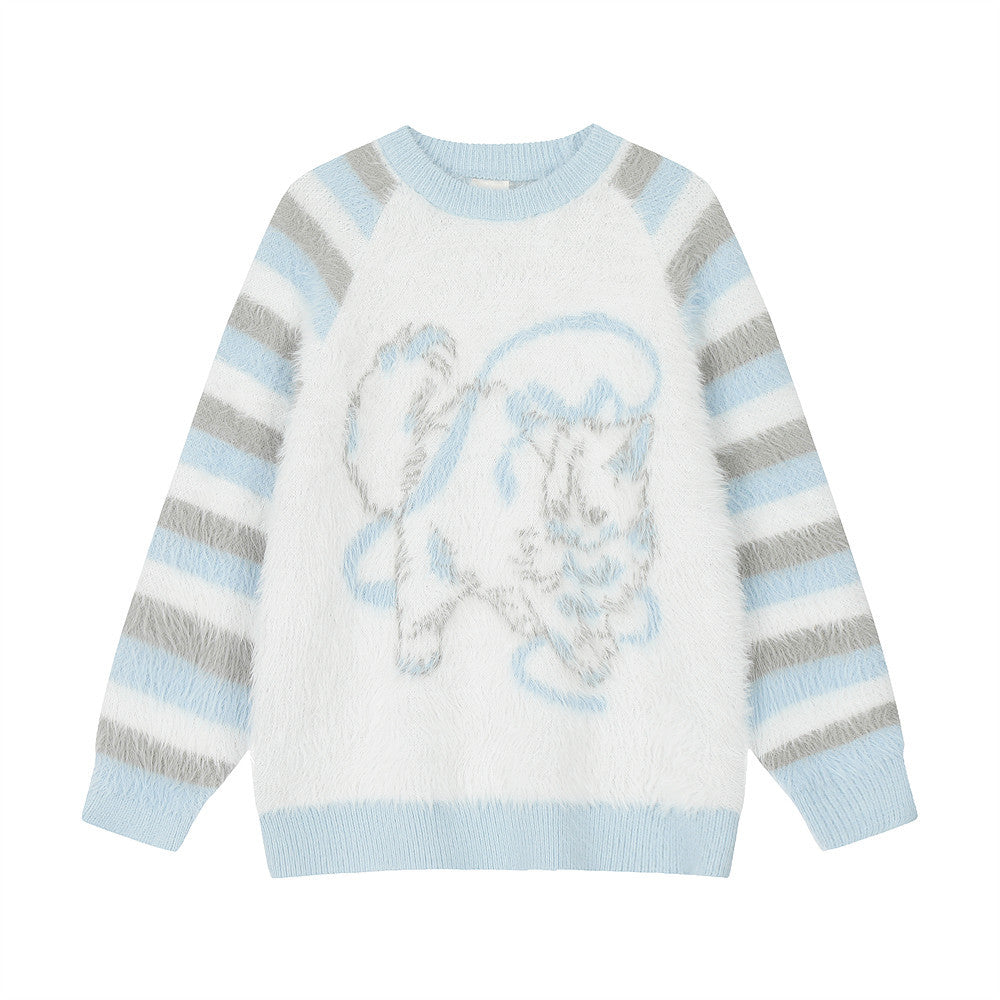 Maglione casual da uomo American Cat Valstrend con patchwork a righe, stile confortevole e moderno, visibile sul modello.