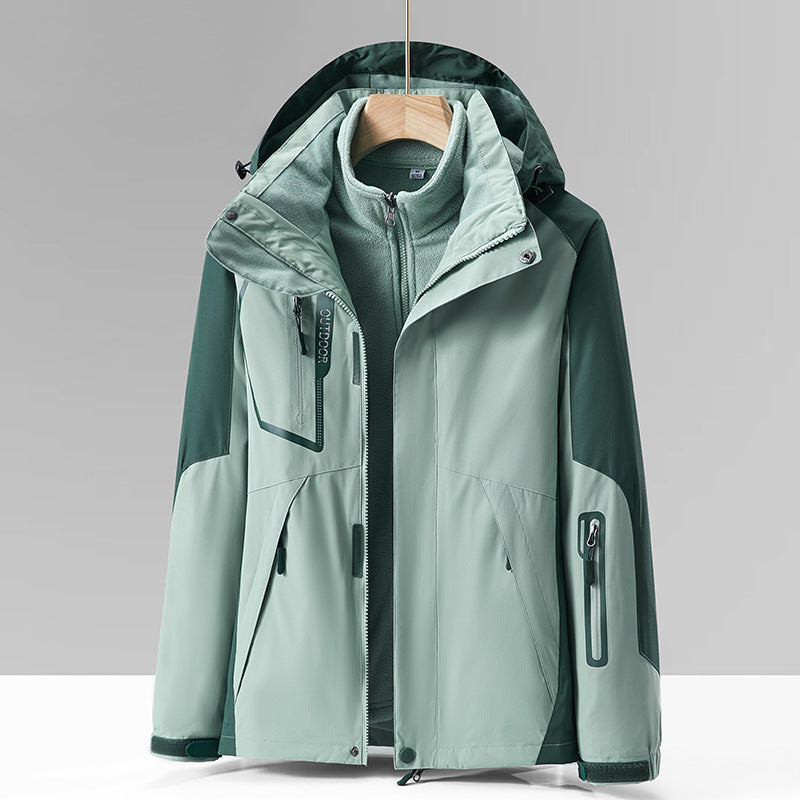 Giacca da montagna tre-in-uno in pile outdoor spessa, abbigliamento da alpinismo Valstrend, con cappuccio e tasche robuste