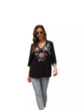 Women's V-neck Embroidered Top