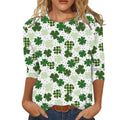 T-shirt verde a maniche corte con stampa digitale rotonda, marca Valstrend shop, vista frontale in dettaglio