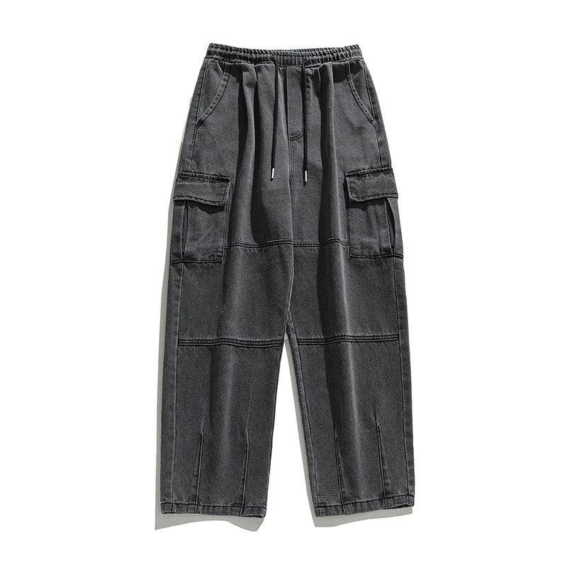 Jeans da uomo Valstrend con tasche triple e tridimensionali, stile casual, in tessuto denim blu con dettagli robusti.