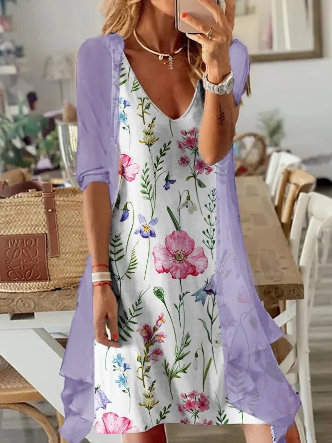 Completo femminile con gonna midi a due pezzi con stampa floreale, marca Valstrend Shop, vestibilità elegante e femminile