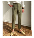 Pantaloni casual da uomo Valstrend, stile retro sottile con cintura a fibbia, taglio dritto, in tessuto leggero color beige.