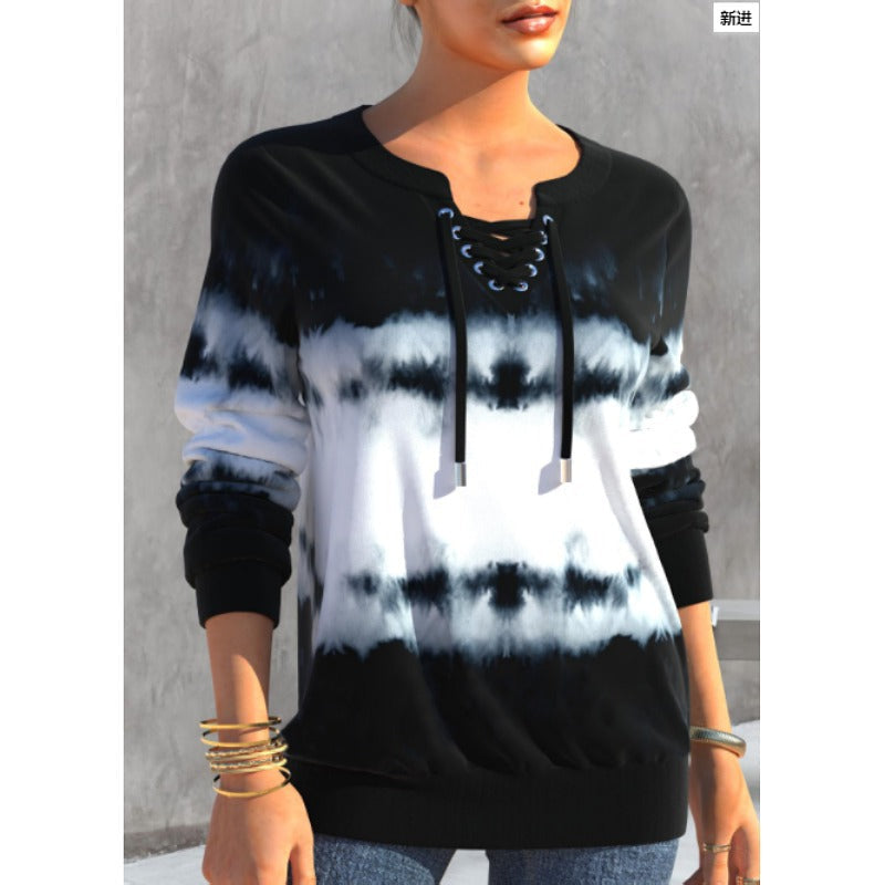 Gradient Printing Fashion Loose-fitting Long Sleeves Sweater