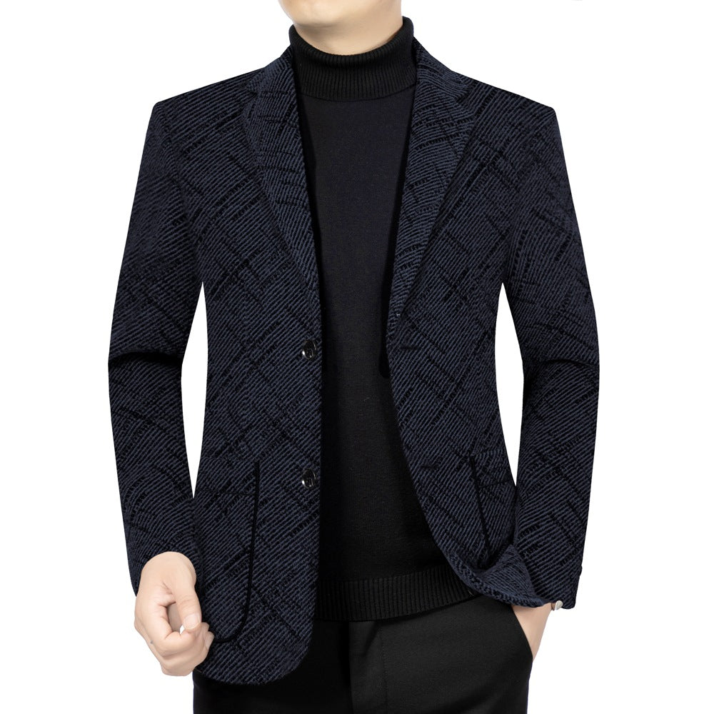 Giacca da uomo business casual slim fit Valstrend, cappotto elegante in tessuto nero con revers e tasche frontali.