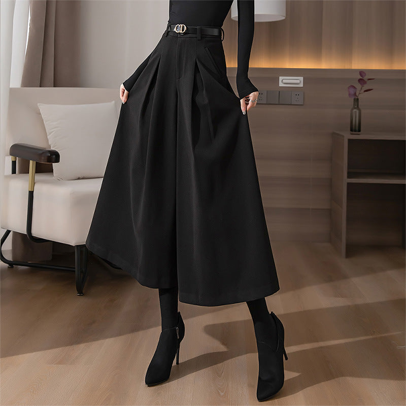 Woolen Wide-leg  Cropped Pants Autumn And Winter New High Waist
