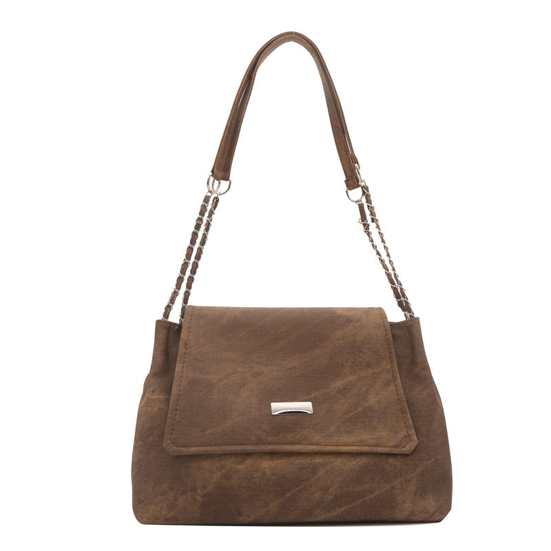 Borsa a tracolla donna grande capacità Valstrend, stile elegante con catena e texture di alta qualità.