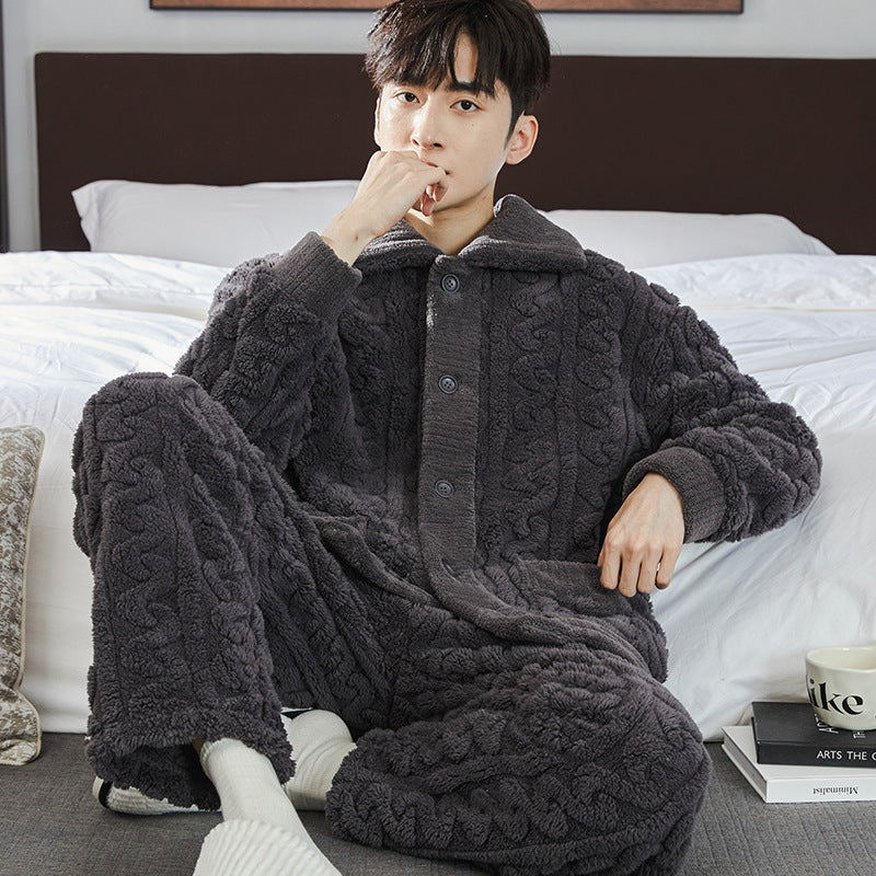 Pigiami da uomo Valstrend in velluto jacquard e pile caldo, comodi e morbidi per il relax a casa