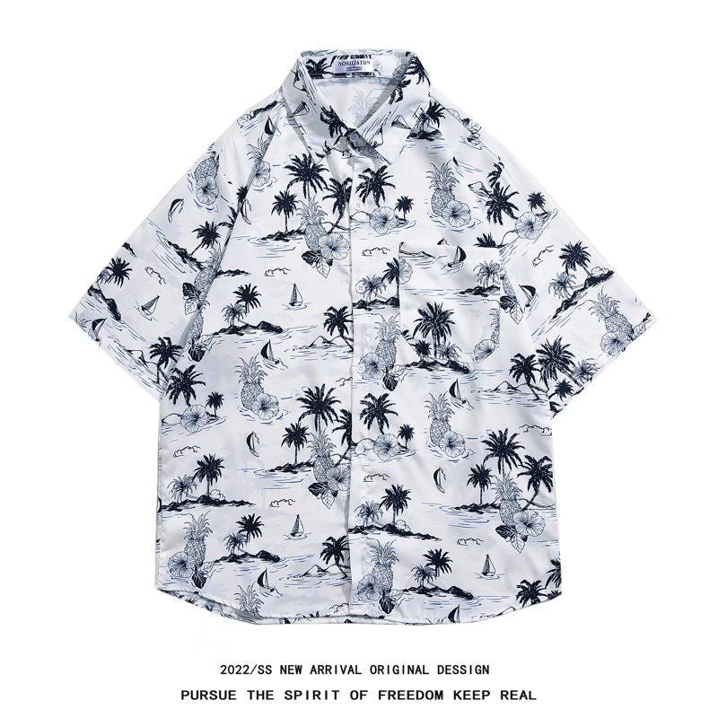 Camicia uomo Valstrend stile Hong Kong retrò con maniche corte e stampa colorata, abbigliamento estivo casual.