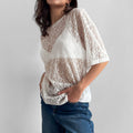 T-shirt donna a maniche corte con collo rotondo in jacquard Valstrend, tessuto elegante e comfort.