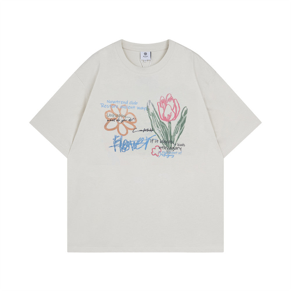 Graffiti Flower Print Short Sleeve