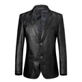 Giacca da uomo in pelle con colletto da completo, modello singolo petto, motivo crocodile, marca Valstrend.