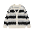 Maglione coat a righe con collo a V e interno in pile, ideale per autunno e inverno, marchio Valstrend Shop