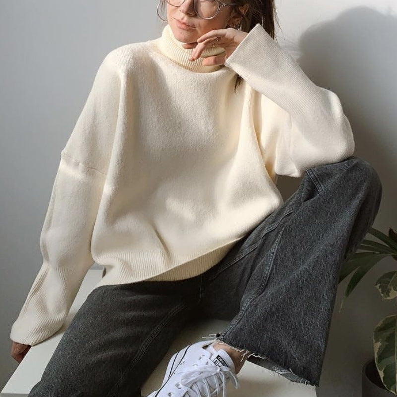 Maglione donna Valstrend, collo alto, multicolore, a maniche larghe, in tessuto solido, stile casual e comodo.