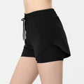 Shorts sportivi femminili Valstrend, due pezzi, anti-sguardo, look sportivo e comodo, immagine che mostra il design e il tessuto.