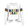 Maglione stampato donna a V con colori viola, verde, oro e multicolore, marca Valstrend, maniche lunghe e scollo a V.
