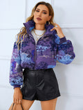 Cappotto corto invernale da donna Valstrend con stampa, collo a stand e stile fashion, ideale per look eleganti e casual.