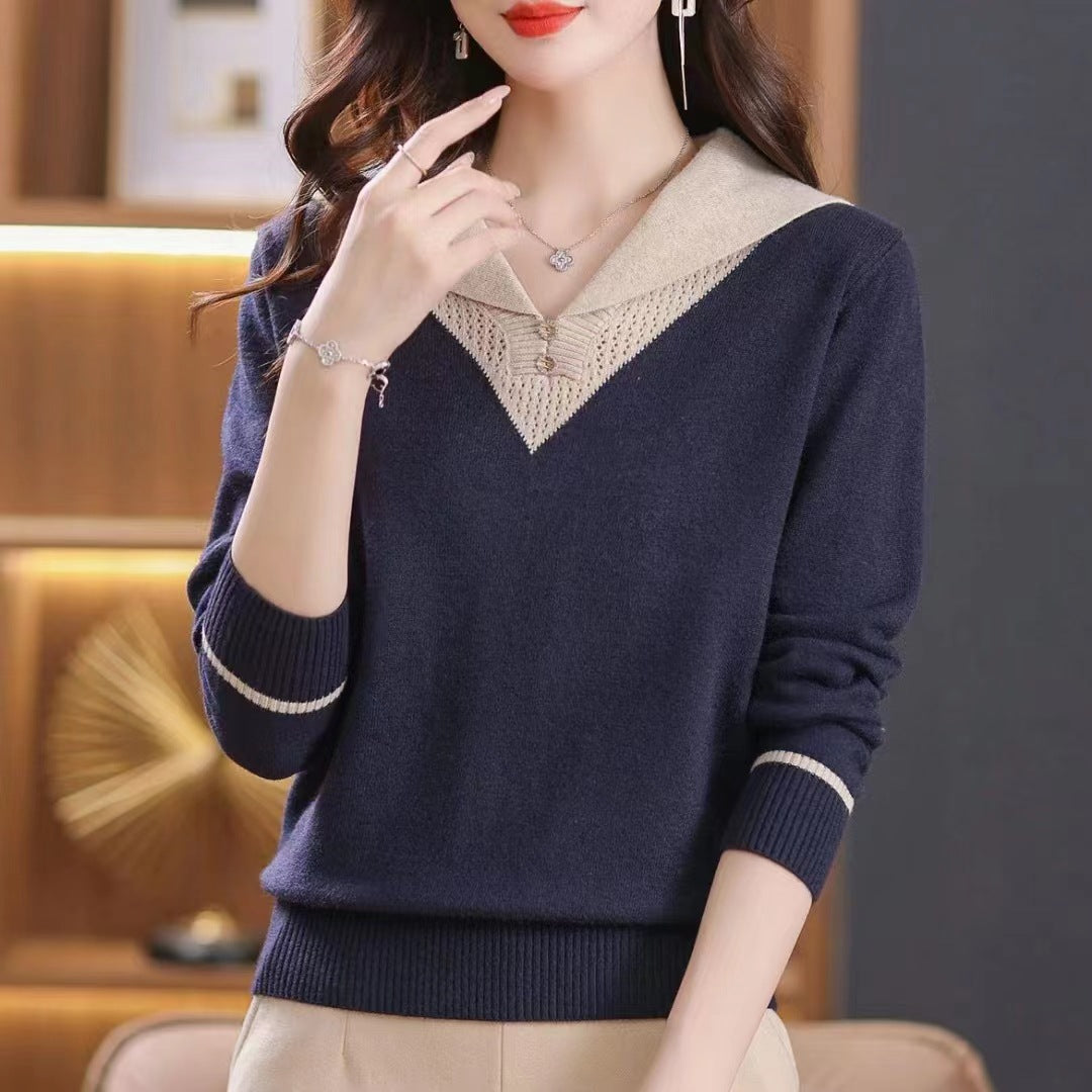 Maglione donna a maniche lunghe con colletto a punta, stile cardigan in maglia, firmato Valstrend.