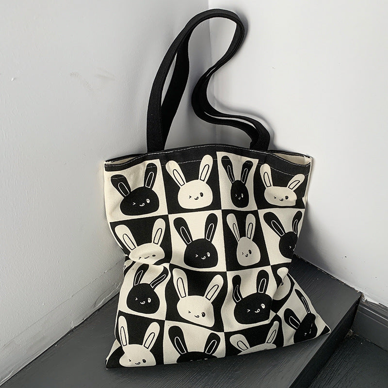 Borsa a tracolla Valstrend con motivo coniglio, grande capacità, tessuto canvas, ideale per donna, stile carino e pratico