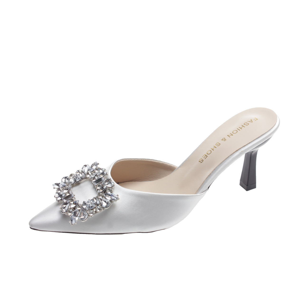 Infradito donna Valstrend con tacco quadrato, fibbia in strass e punta chiusa, scarpe da esterno eleganti e comode.