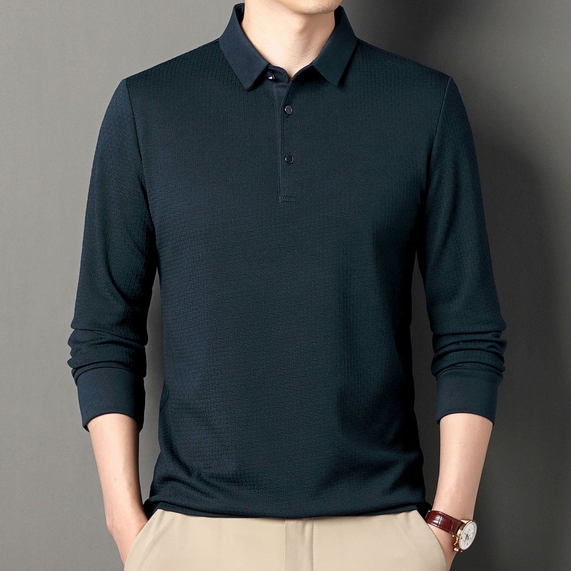 Maglietta a maniche lunghe jacquard autunnale per uomini giovani e di mezza età, marchio Valstrend, stile casual e moderno