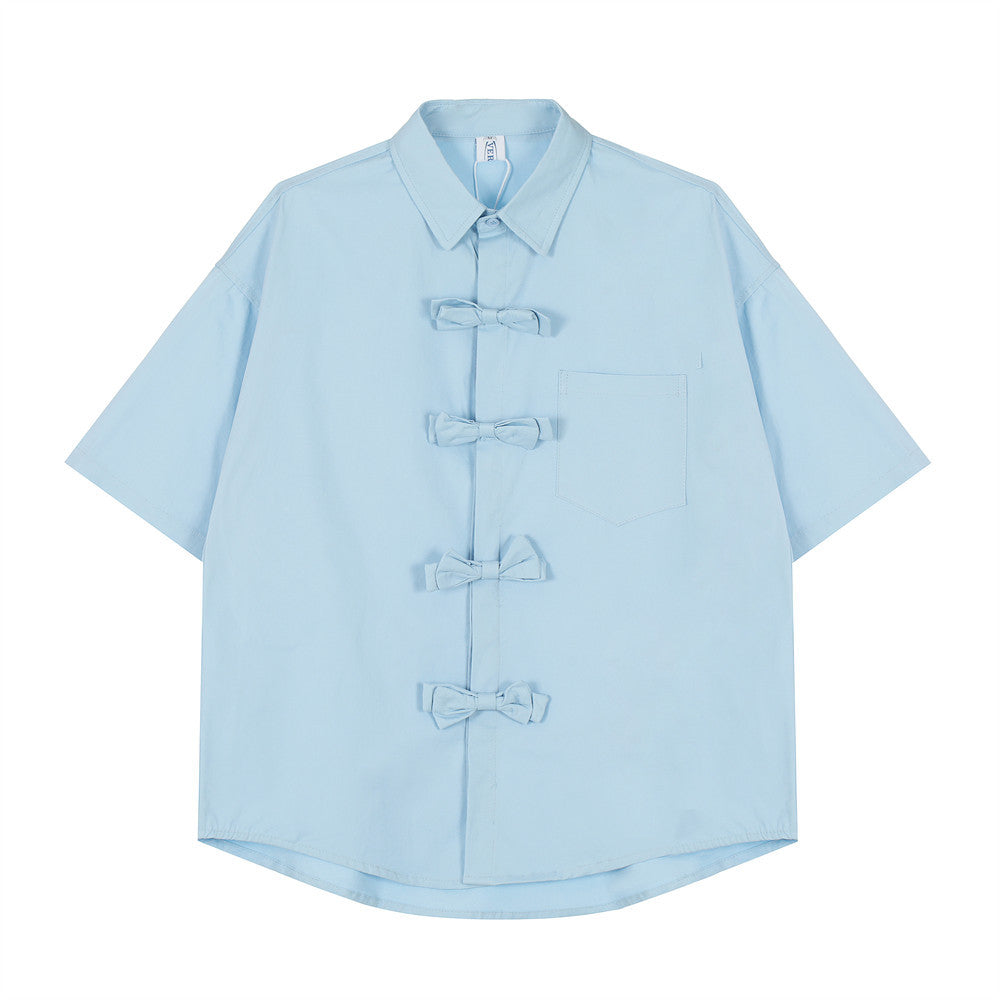 Chinese Style Bow Decoration Cardigan Shirt
