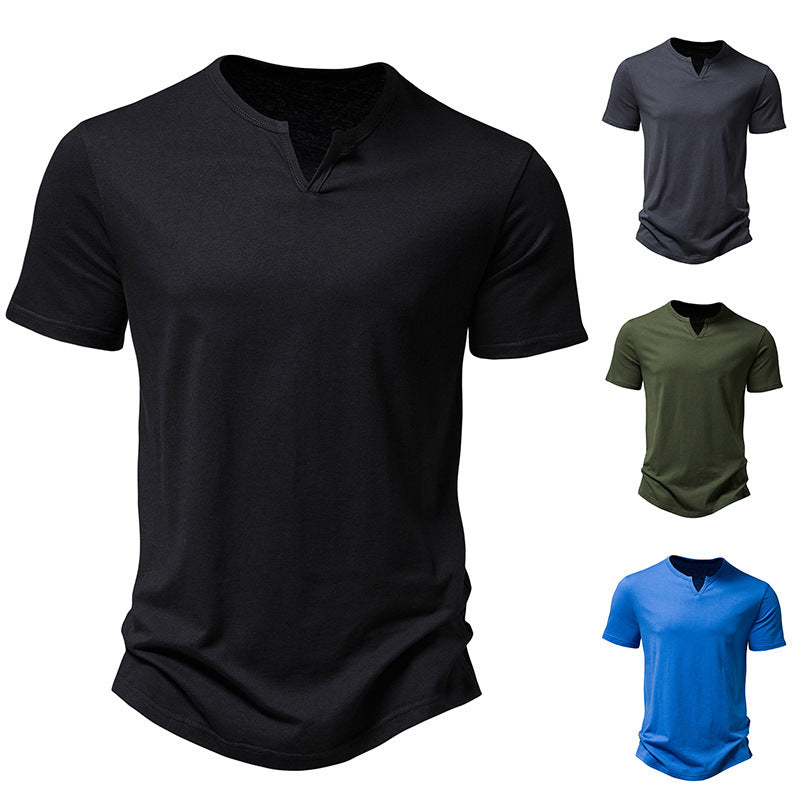 T-shirt da uomo Valstrend Venice con colletto a punta, maniche corte e taglie forti, vista frontale in tessuto morbido.