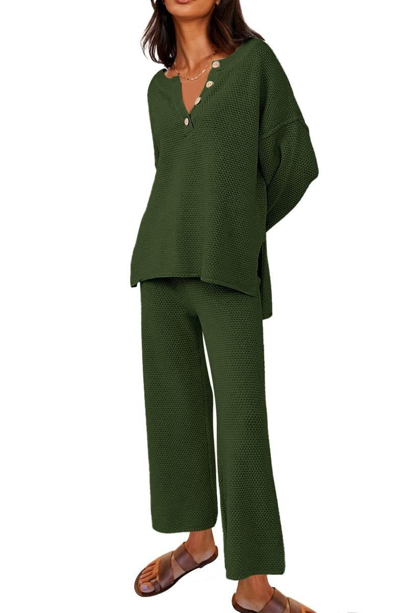 Completo donna in tessuto solido, vestito casual e comodo, due pezzi, stile moda rilassata e confortevole.