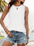 Blusa smanicata donna Valstrend, maglia a collo alto senza maniche in tessuto leggero, bianca con dettagli eleganti.