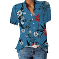 Camicia femminile Valstrend con scollo a V, stampa floreale, maniche corte e tessuto leggero, ideale per la primavera.