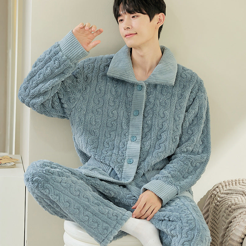 Pigiama da uomo Valstrend in tessuto jacquard flanella, caldo e morbido con fodera in fleece, abbigliamento comodo per il relax