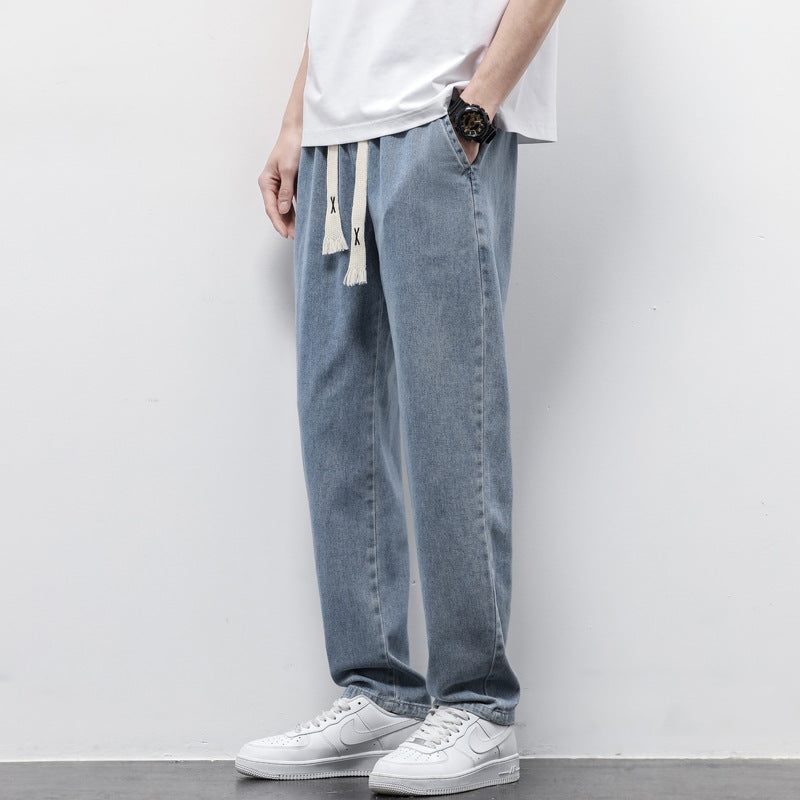 Pantaloni estivi da uomo Valstrend, jeans larghi e sciolti con vita elastica e coulisse, stile casual e comodo.