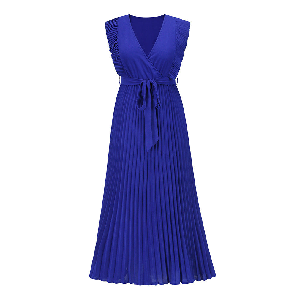 Vestito elegante in chiffon di Valstrend, vestito da spiaggia slim e sexy con maniche a volant e colore solidale, stile europeo e americano.