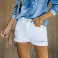 Shorts donna in denim Valstrend con fori elasticizzati, modello a vita alta e stile casual, perfetti per l'estate.