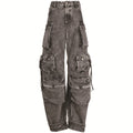 Pantaloni donna a zampa larga Valstrend, multibag, lavati e usurati, stile fashion e casual, con tasche multiple, vestibilità comoda