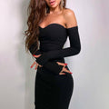 Vestito donna Valstrend in maglia a spalla scoperta con maniche lunghe, vestibilità morbida e stile elegante.
