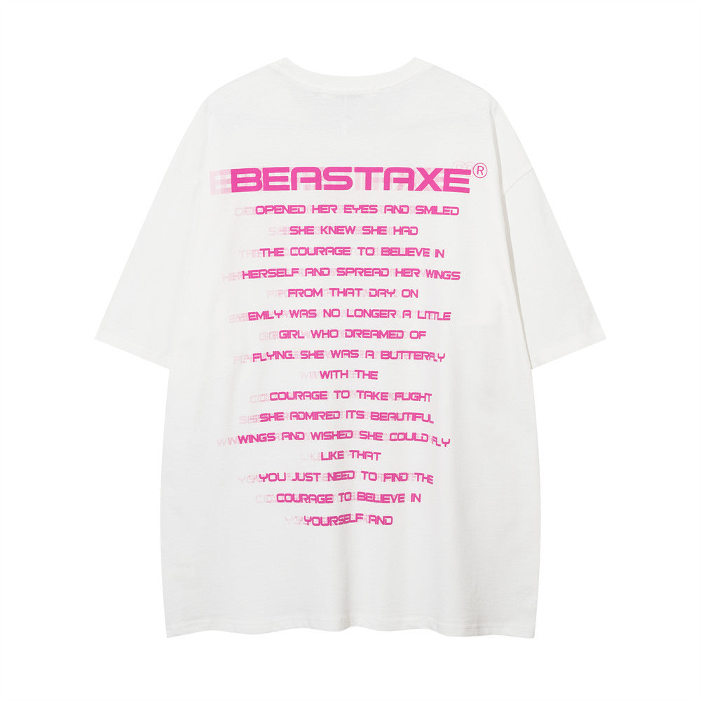 Large Area English Letter Print Short-sleeve Loose