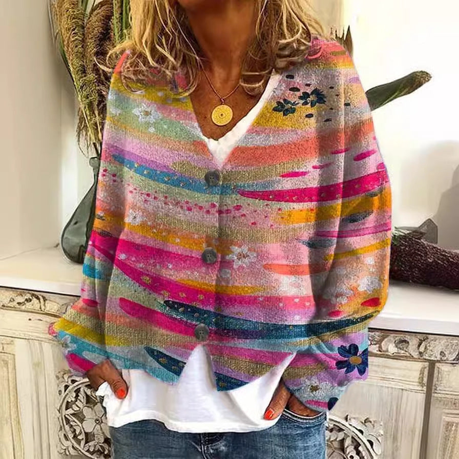 Cardigan donna stampato in 3D Valstrend, giacca leggera con motivo grafico, morbida e comoda da indossare.
