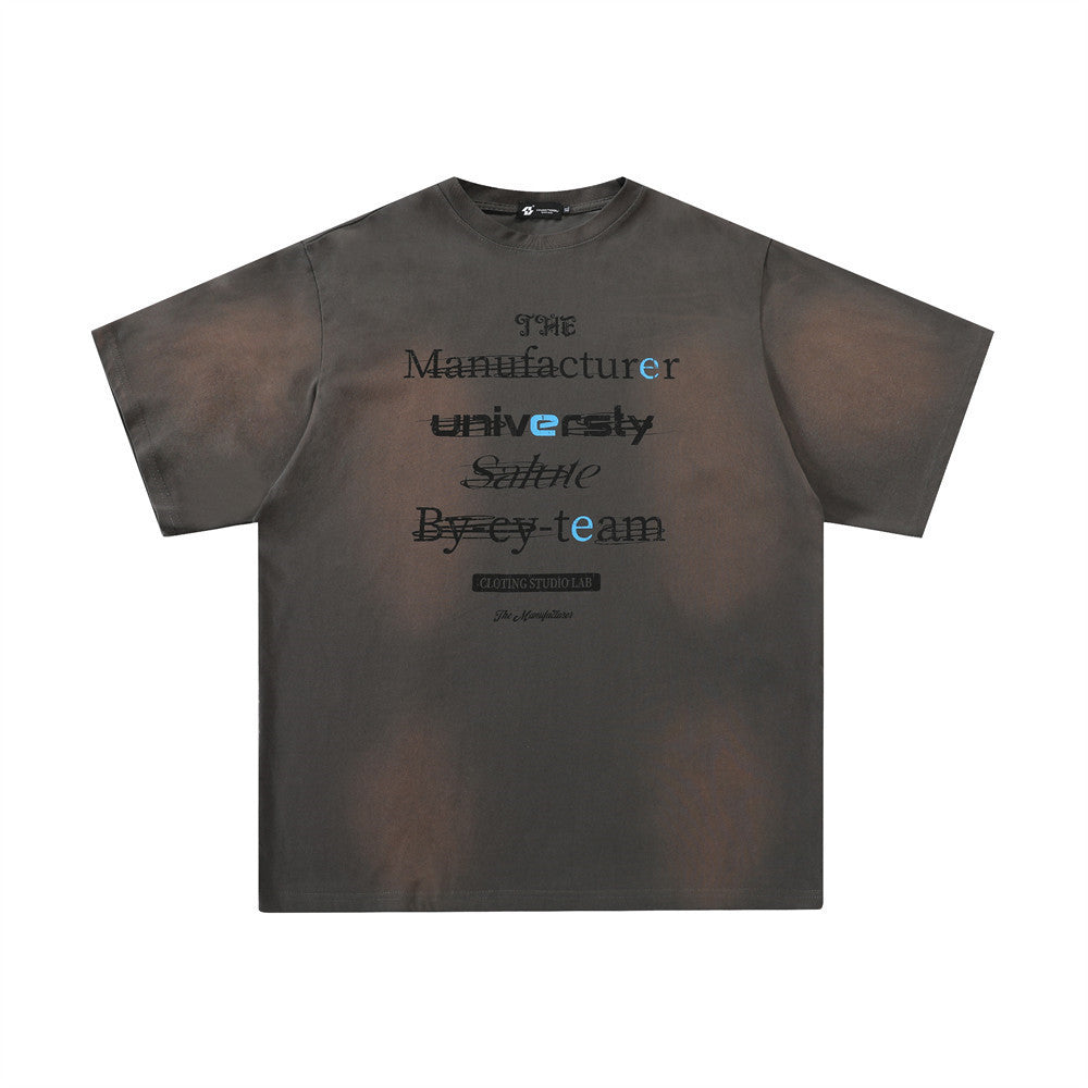 Gradient Tie-dye Letter Print Short-sleeve T-shirt