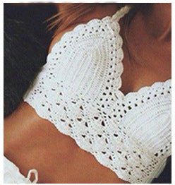 Bikini donna Valstrend, top casual in maglia all’uncinetto, ideale per la spiaggia, con design sling e stile estivo.