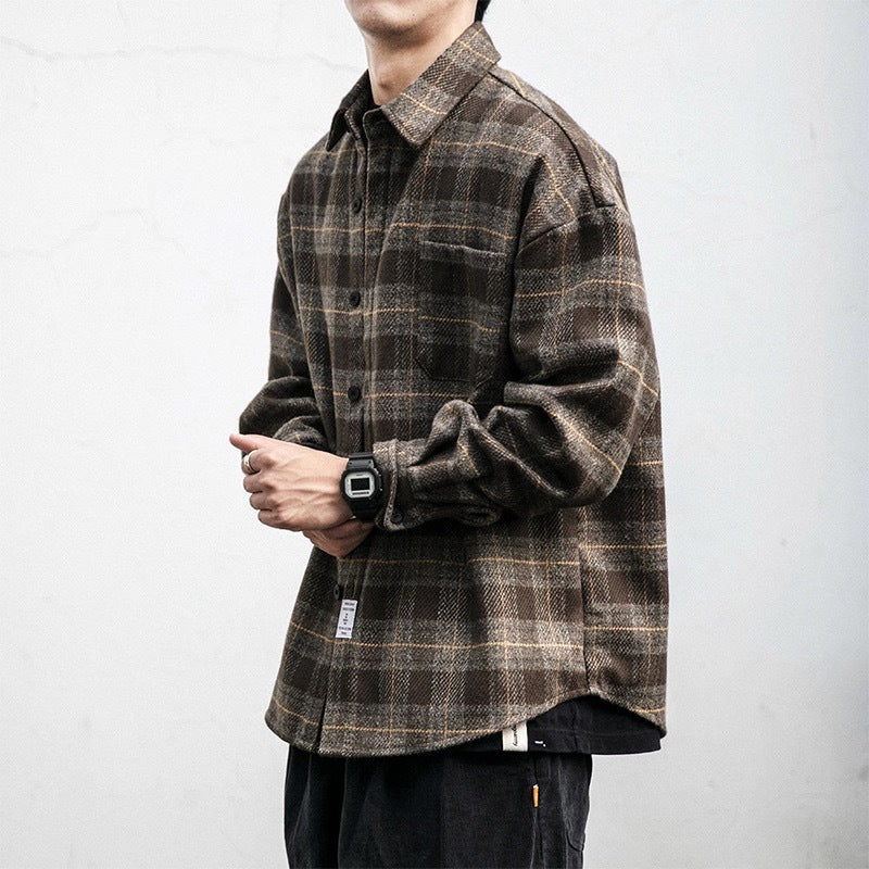 Camicia plaid imbottita autunno inverno Valstrend retro, tessuto morbido e caldo con motivo scozzese, maniche lunghe e collo classico