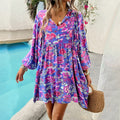 Vestito lungo casual con stampa floreale per le vacanze, maniche lunghe e stile elegante, marchio Valstrend.