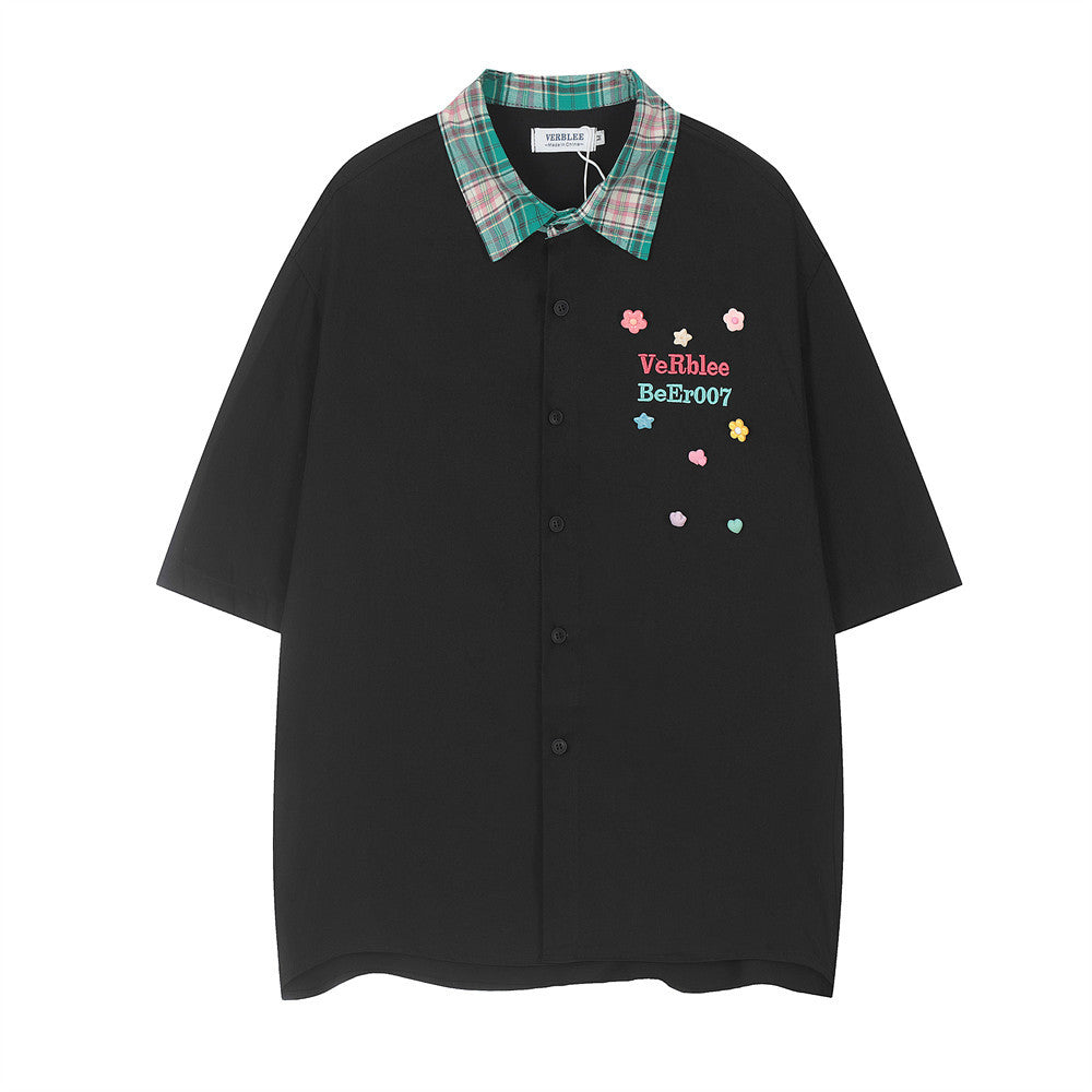 Men's Contrast Color Lapels Short-sleeved Shirt