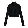Cardigan sportivo Valstrend stile europeo e americano, maniche lunghe, zip, collo alto e vestibilità slim, dettagli a spina di pesce