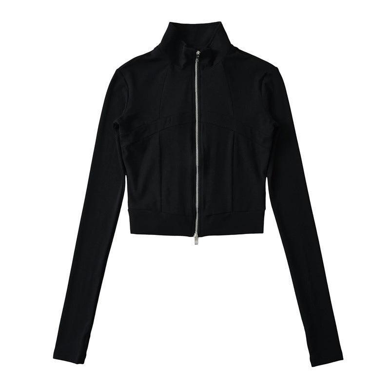 Cardigan sportivo Valstrend stile europeo e americano, maniche lunghe, zip, collo alto e vestibilità slim, dettagli a spina di pesce